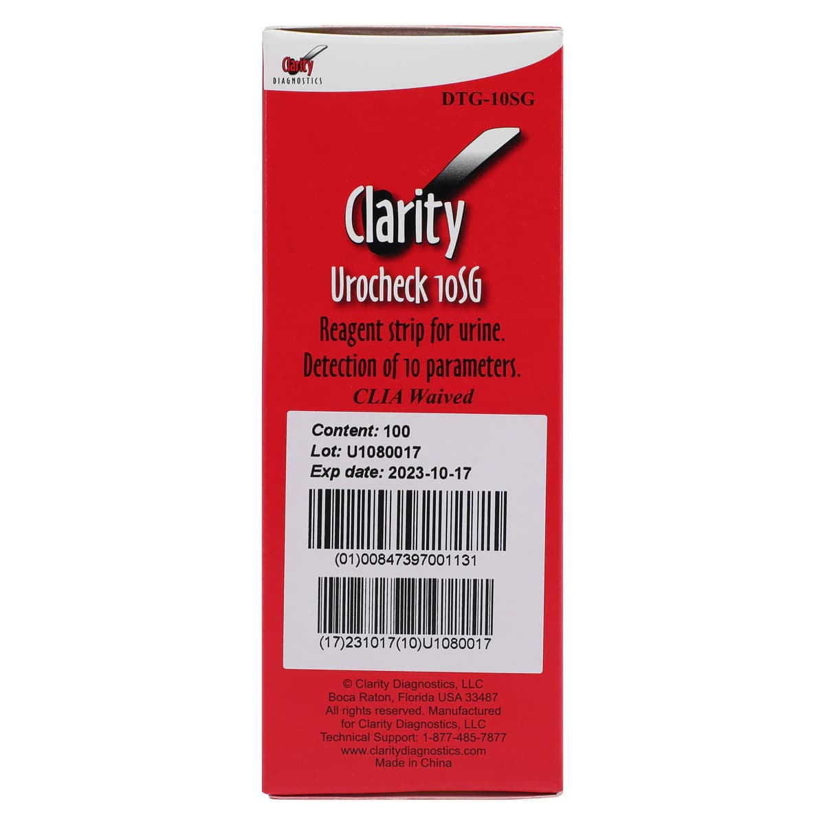 Clarity Urocheck 10 SG Urinalysis Test Strips, 10-Panel, CLIA Waived, 100/Box thumbnail 3