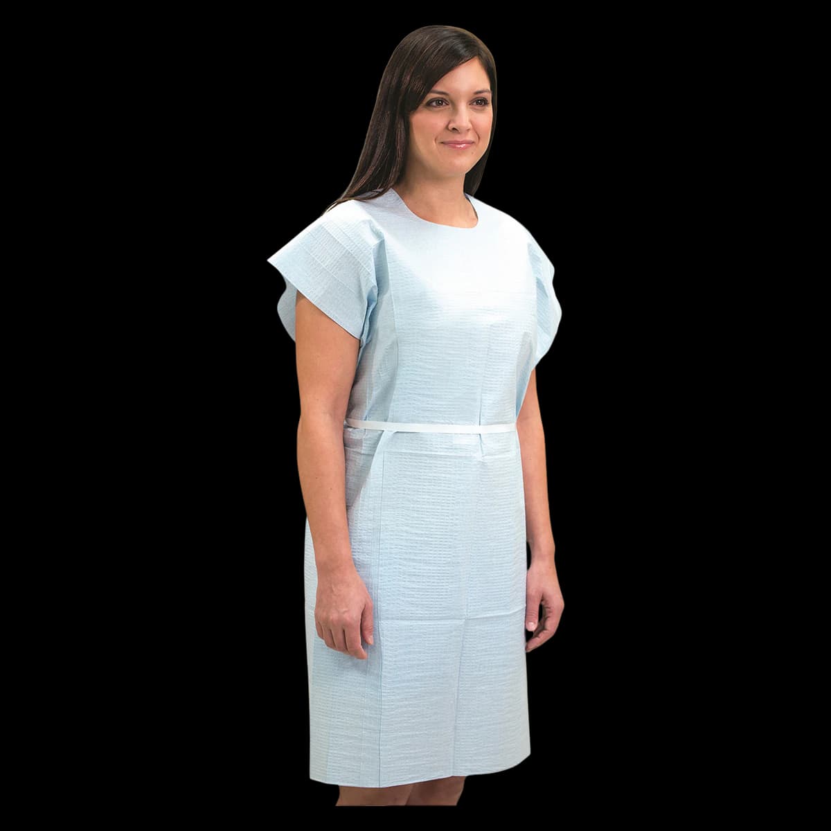 Graham Medical Fabri-Soft Exam Gown, Disposable, Fluid Resistant, Ties, IV Sleeve, Blue, Medium/Large, 30 in x 42 in, 50/Case - Gown Exam Disp TPT Blue M/L - Image 1