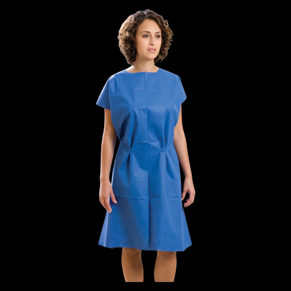 FabriWear Disposable Exam Gown, Non-Woven, Blue, Medium/Large, 30 in x 42 in, 50/Case - Gown Exam Disp NW Blue M/L - Image 1