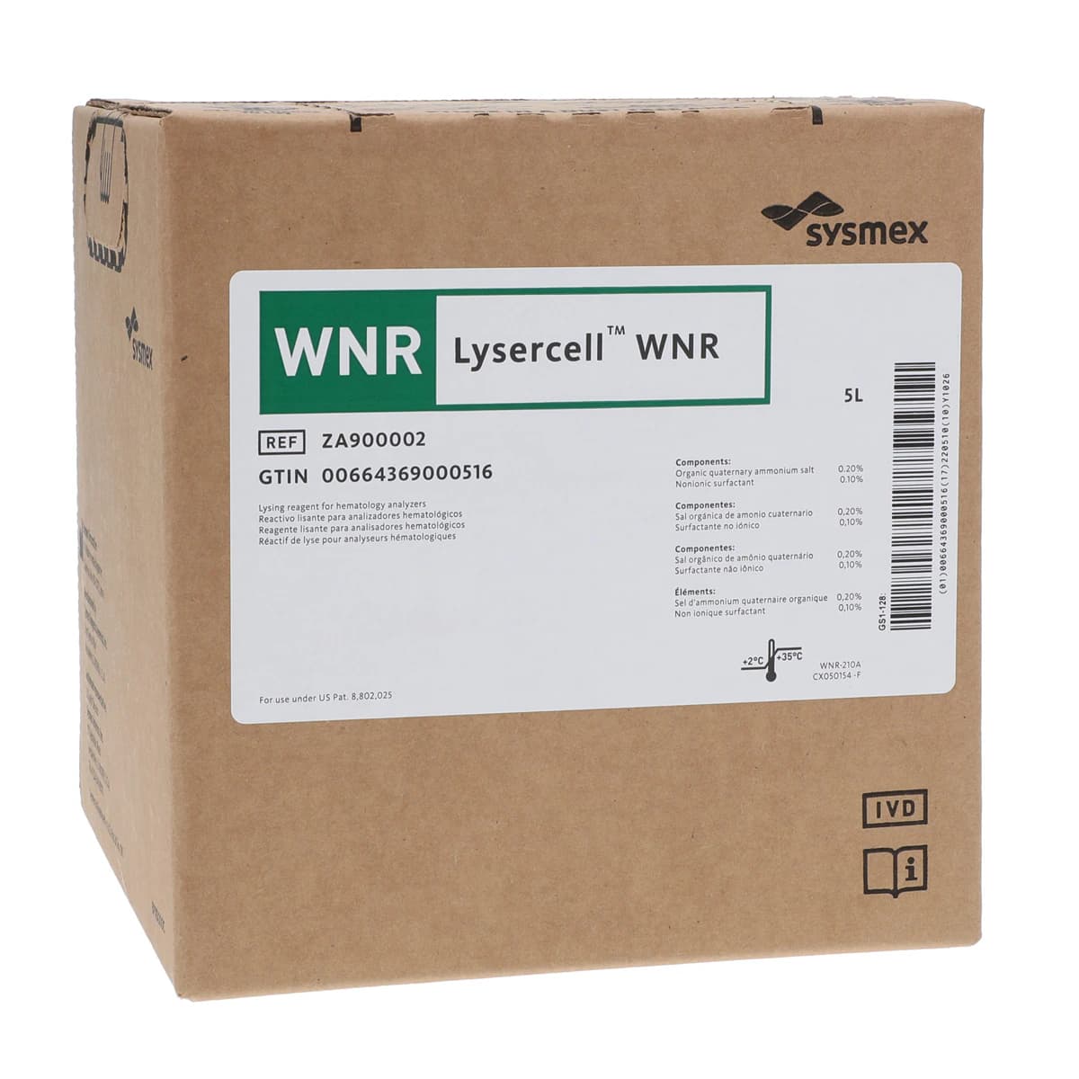 Sysmex Lysercell WNR Reagent, 5L (2 x 4L), for XN Series Hematology Analyzers - Lyscercell WNR - Image 1