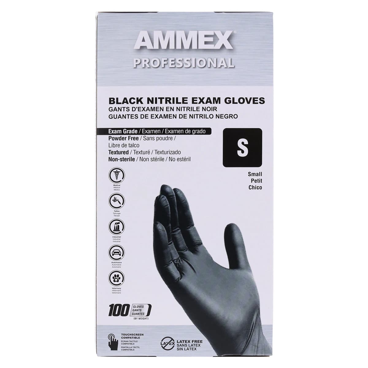 Ammex Black Nitrile Exam Gloves, Powder Free, Non-Sterile, Small, 100/Box thumbnail 9