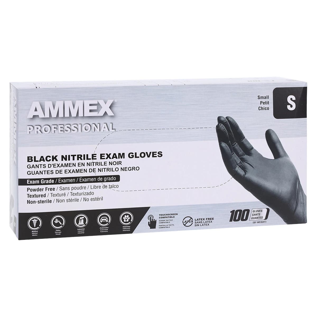 Ammex Black Nitrile Exam Gloves, Powder Free, Non-Sterile, Small, 100/Box thumbnail 4