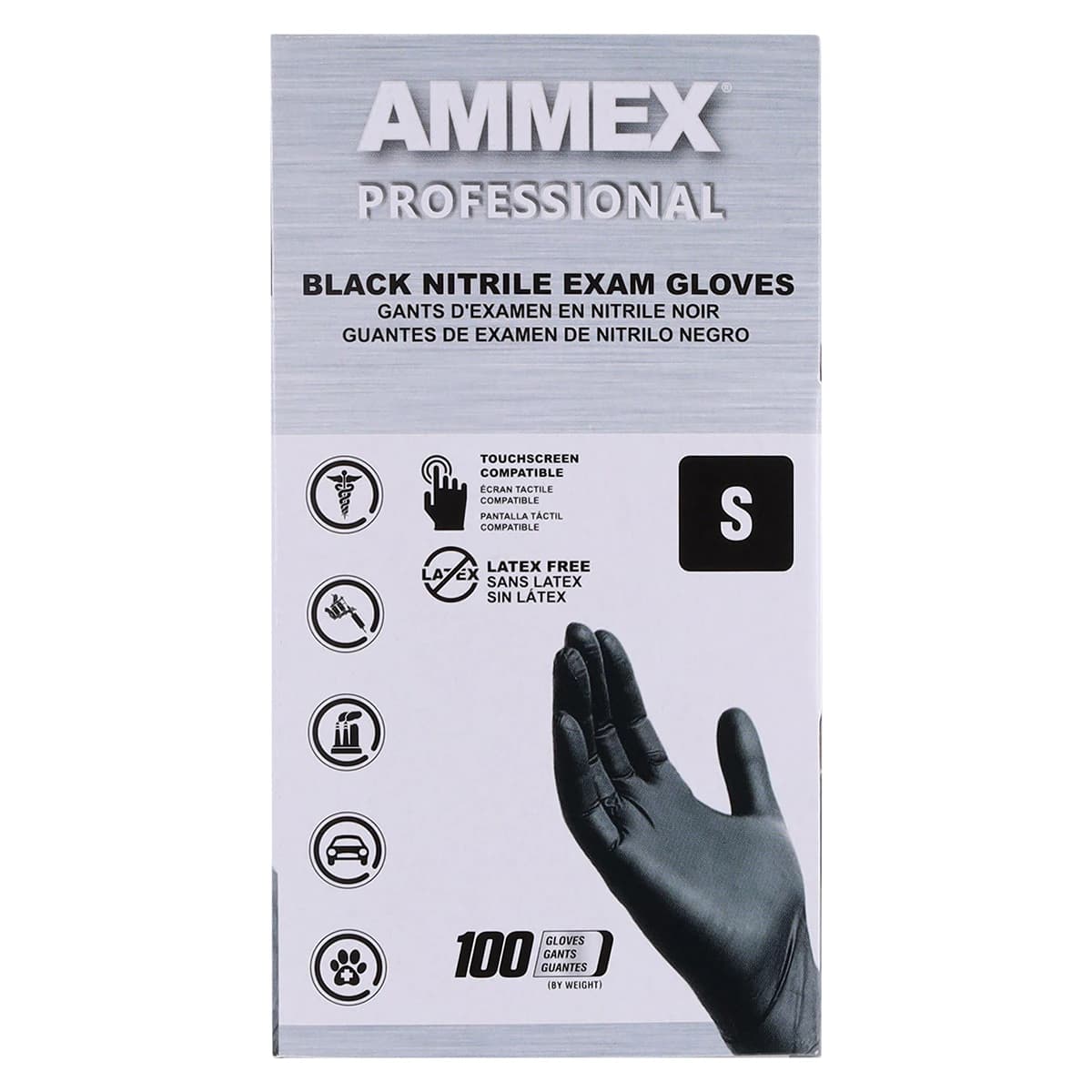 Ammex Black Nitrile Exam Gloves, Powder Free, Non-Sterile, Small, 100/Box thumbnail 7