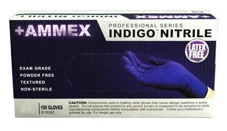 Ammex Indigo Nitrile Exam Gloves, Powder Free, Latex Free, Non-Sterile, Textured, Medium, 100/Box thumbnail 2
