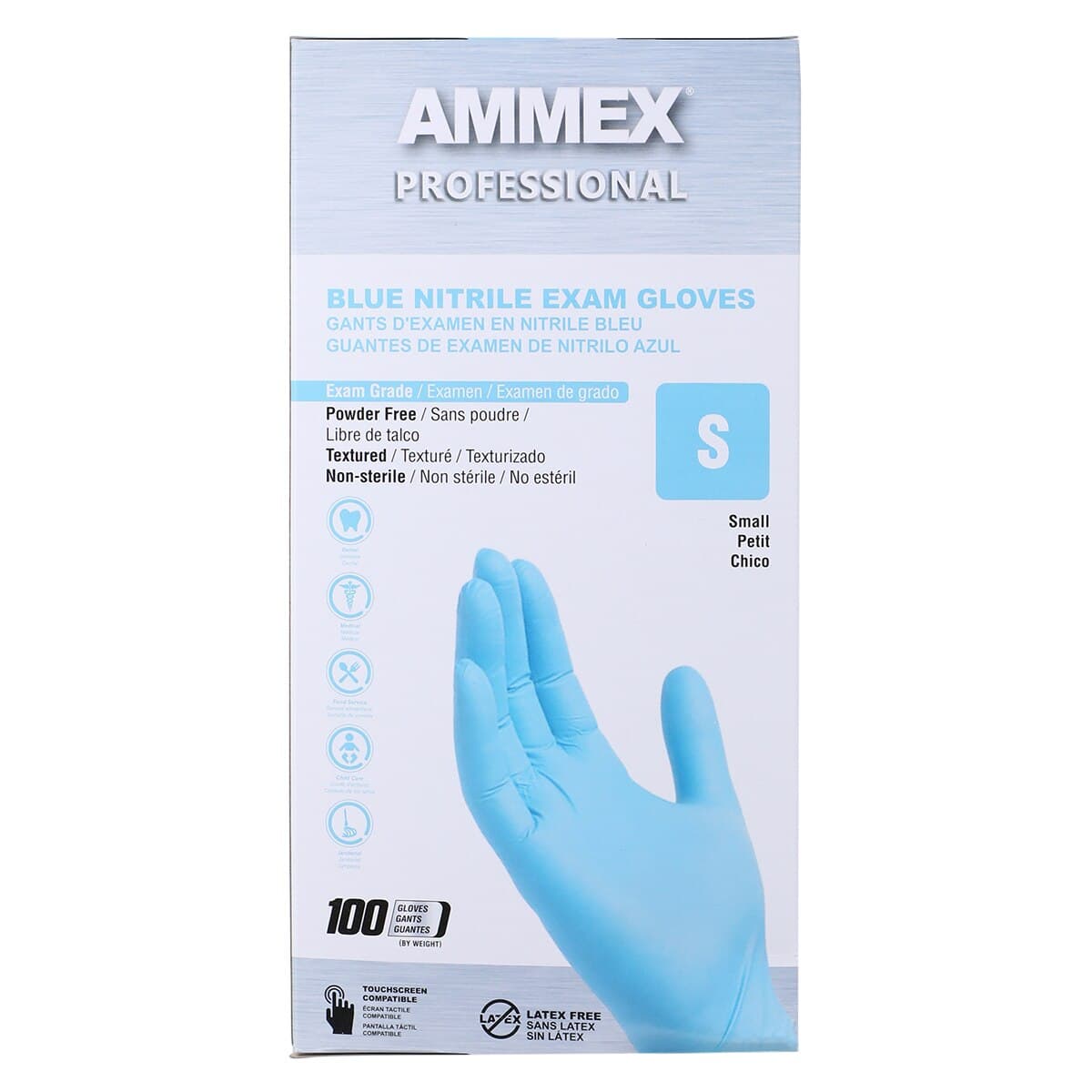 +AMMEX Nitrile Exam Gloves, Powder Free, Non-Sterile, Small, Blue, Textured, 100/Box thumbnail 8