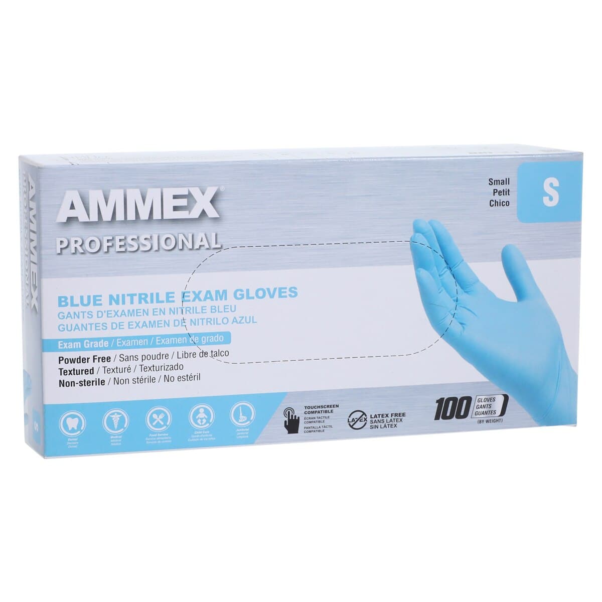 +AMMEX Nitrile Exam Gloves, Powder Free, Non-Sterile, Small, Blue, Textured, 100/Box thumbnail 4