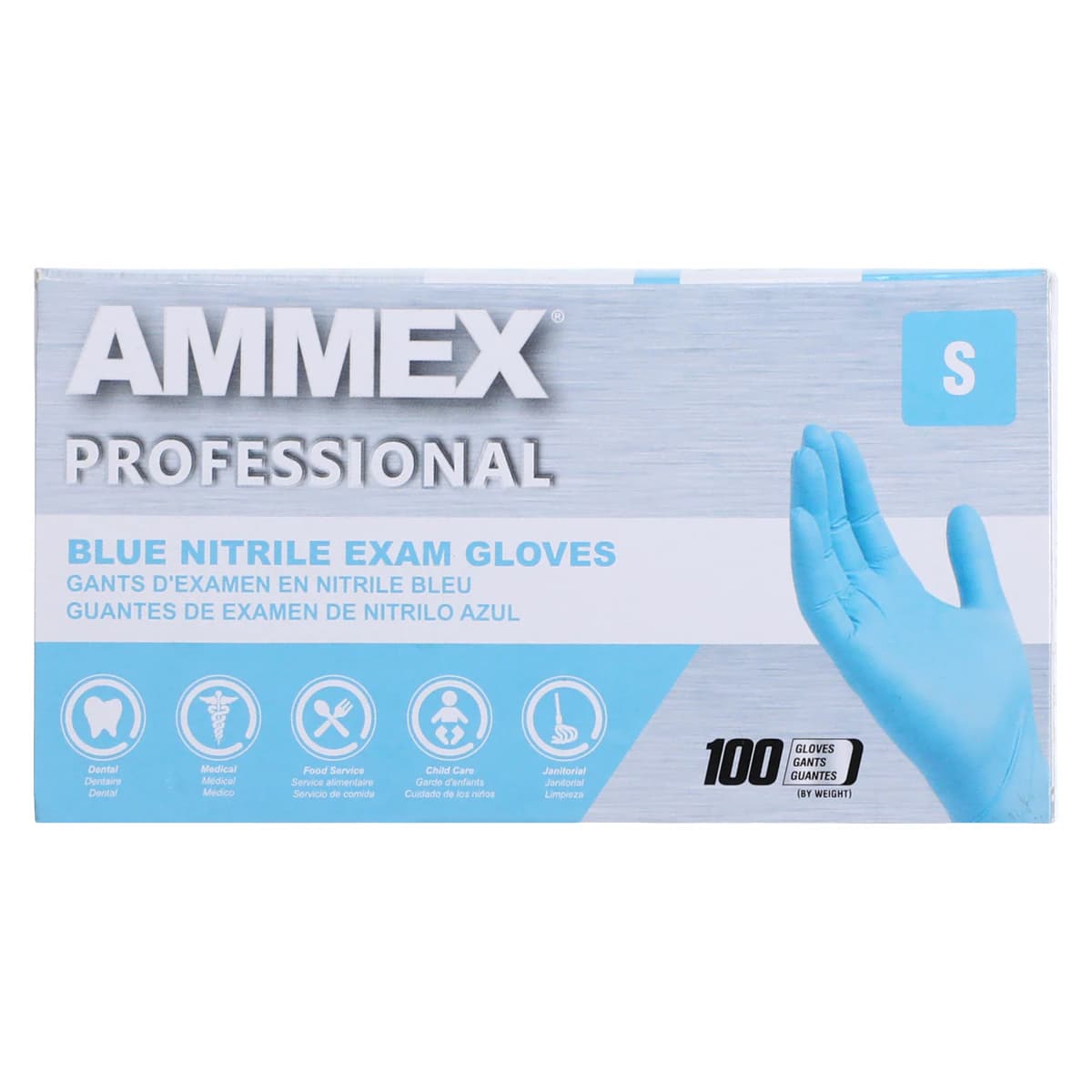 +AMMEX Nitrile Exam Gloves, Powder Free, Non-Sterile, Small, Blue, Textured, 100/Box thumbnail 7