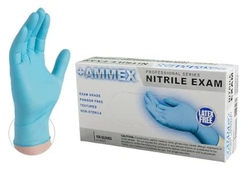 +AMMEX Nitrile Exam Gloves, Powder Free, Non-Sterile, Small, Blue, Textured, 100/Box - +AMMEX Nitrile Exam Gloves – Latex Free, Powder Free, 100/Box - Small - Image 1