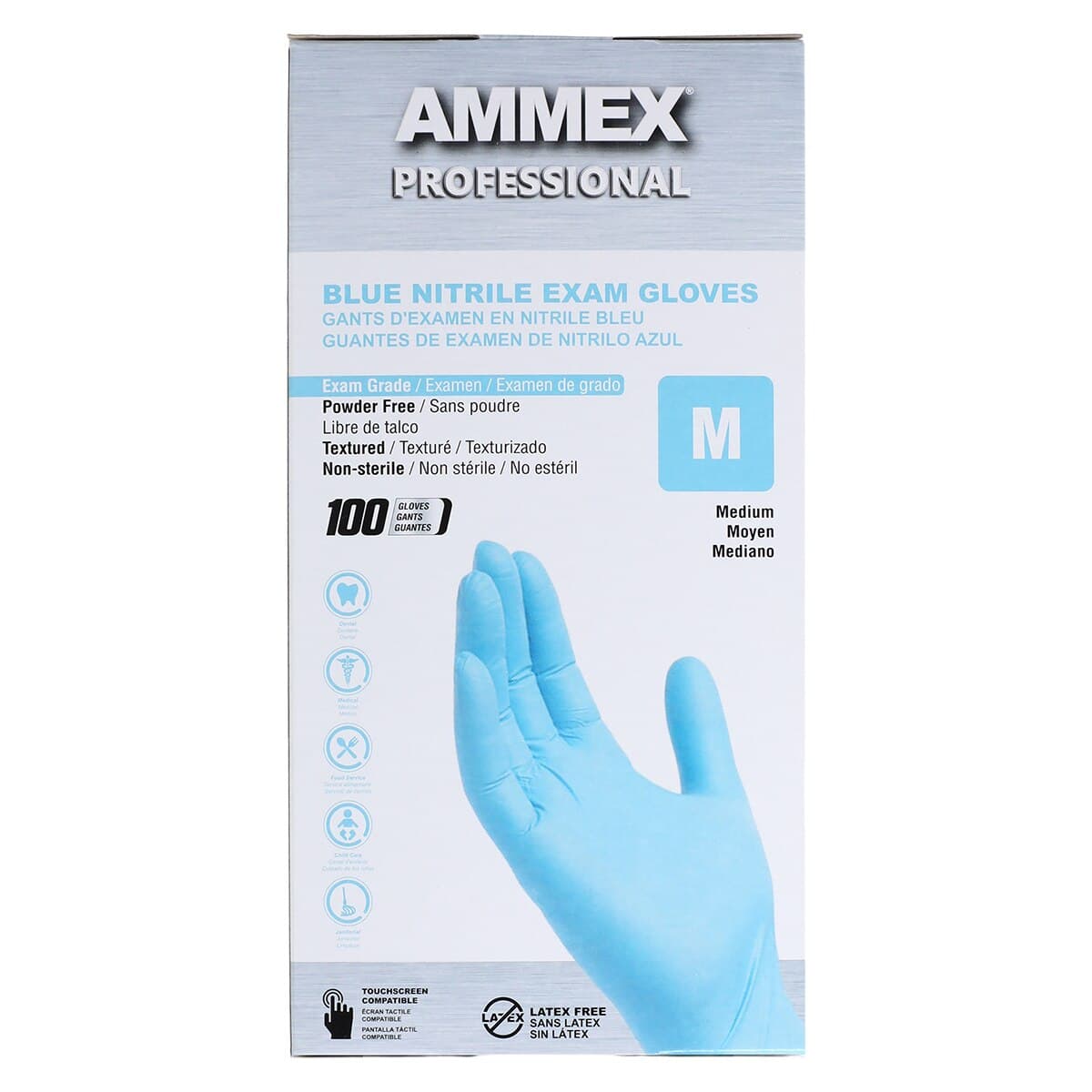 +AMMEX Nitrile Exam Gloves, Powder Free, Non-Sterile, Medium, Blue, Textured, 100/Box thumbnail 8
