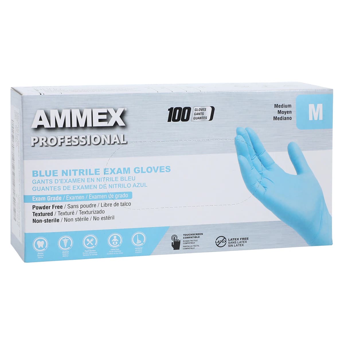 +AMMEX Nitrile Exam Gloves, Powder Free, Non-Sterile, Medium, Blue, Textured, 100/Box thumbnail 4
