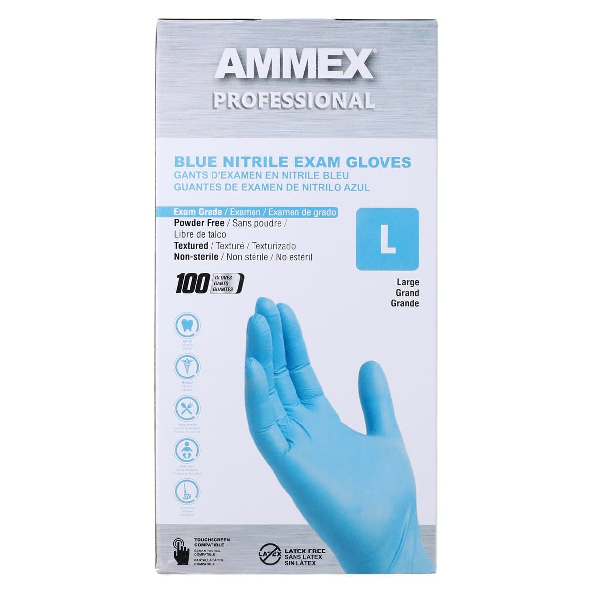 Ammex Professional Blue Nitrile Exam Gloves, Powder Free, Latex Free, Non-Sterile, Textured, Large, 100/Box thumbnail 8