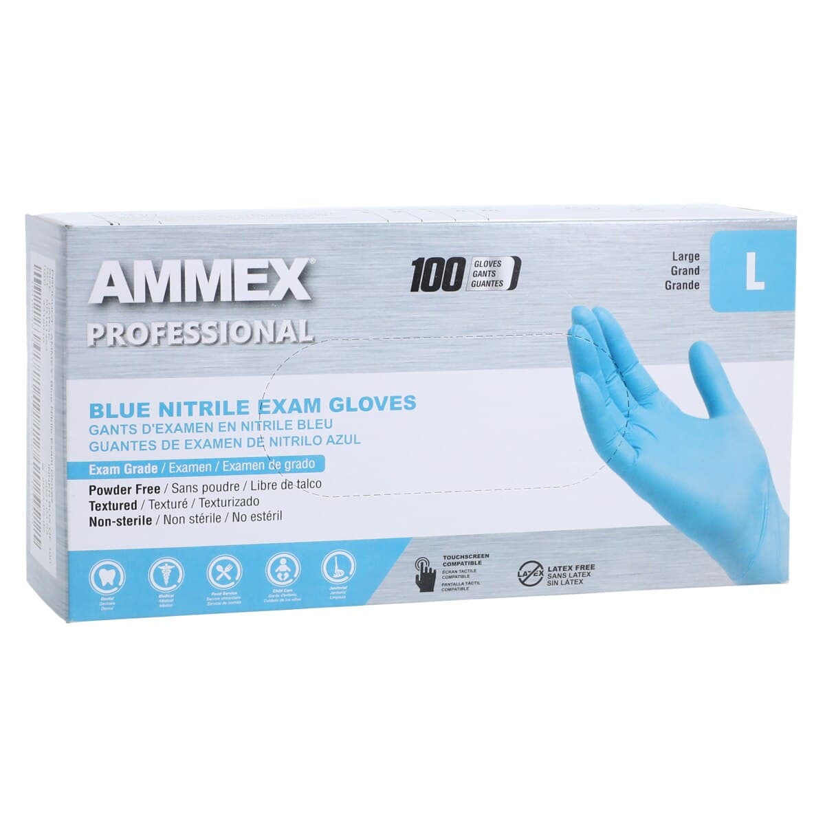 Ammex Professional Blue Nitrile Exam Gloves, Powder Free, Latex Free, Non-Sterile, Textured, Large, 100/Box thumbnail 4
