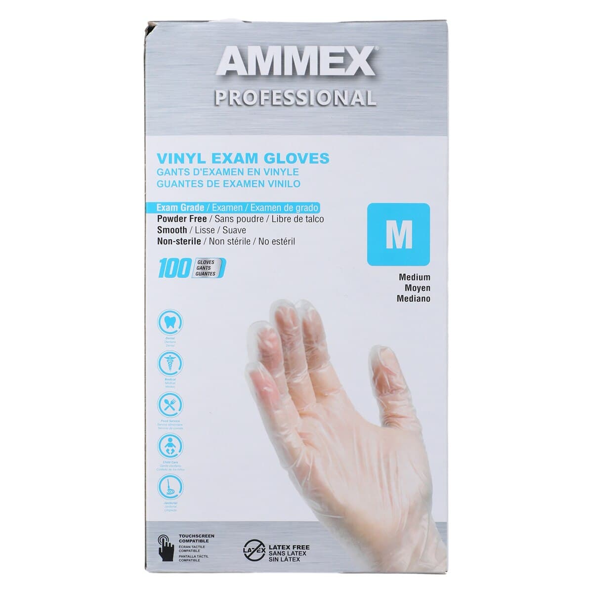 +Ammex Vinyl Exam Gloves, Powder Free, Non-Sterile, Medium, Clear, 100/Box thumbnail 9