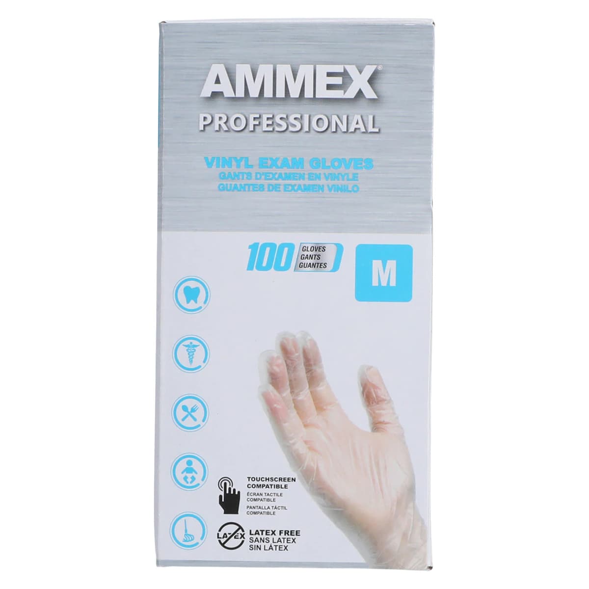 +Ammex Vinyl Exam Gloves, Powder Free, Non-Sterile, Medium, Clear, 100/Box thumbnail 5