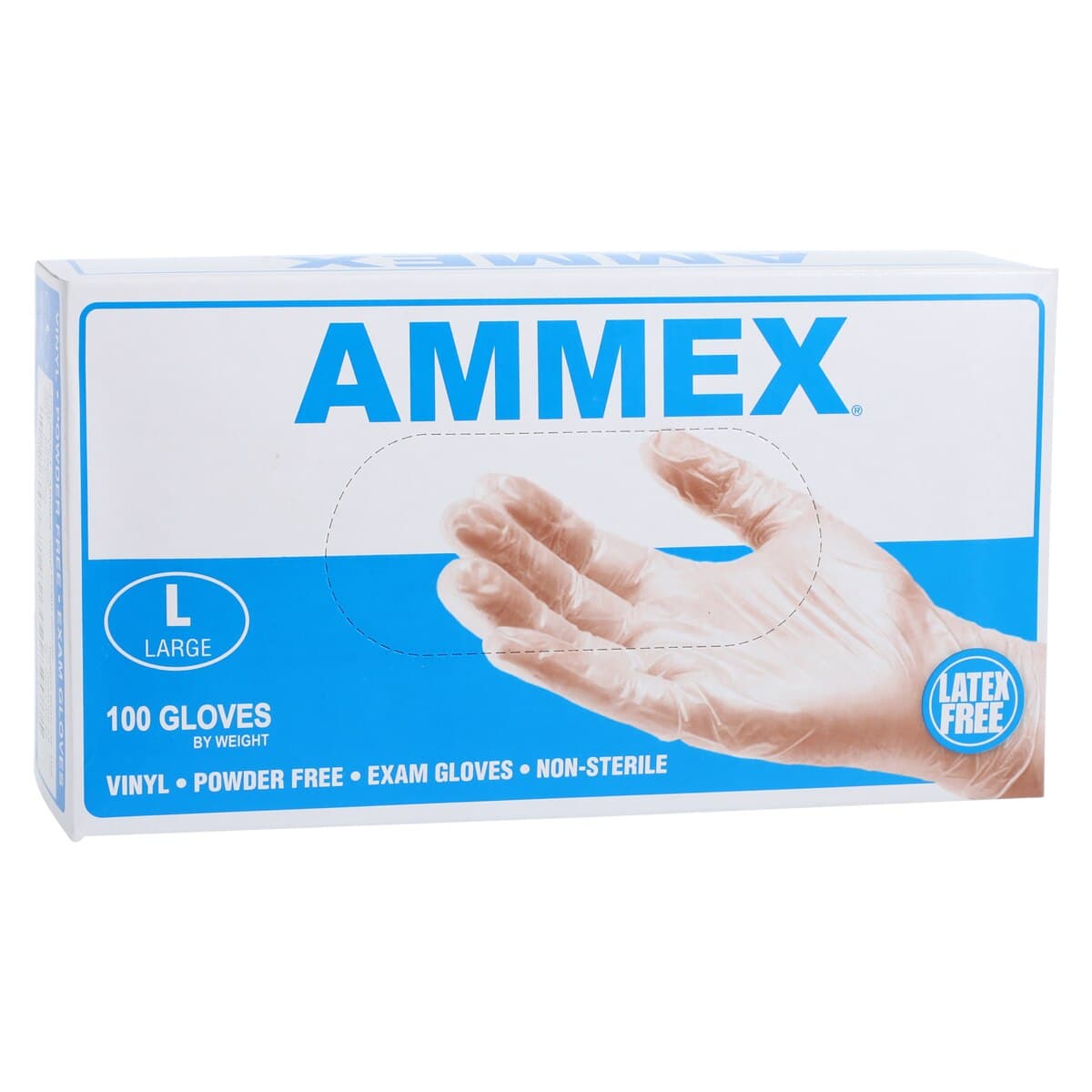 +Ammex Vinyl Exam Gloves, Powder Free, Non-Sterile, Large, Clear, 100/Box thumbnail 4