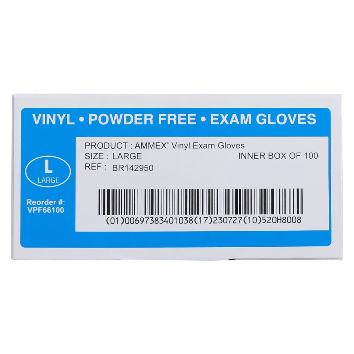 +Ammex Vinyl Exam Gloves, Powder Free, Non-Sterile, Large, Clear, 100/Box thumbnail 6