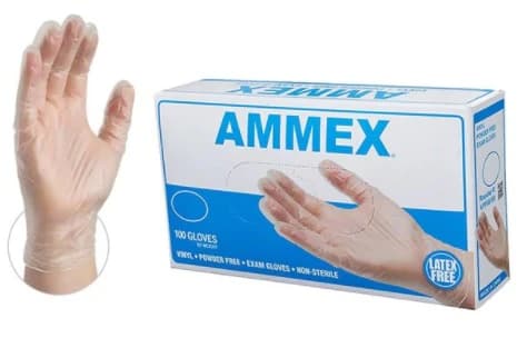 +Ammex Vinyl Exam Gloves, Powder Free, Non-Sterile, Large, Clear, 100/Box thumbnail 2
