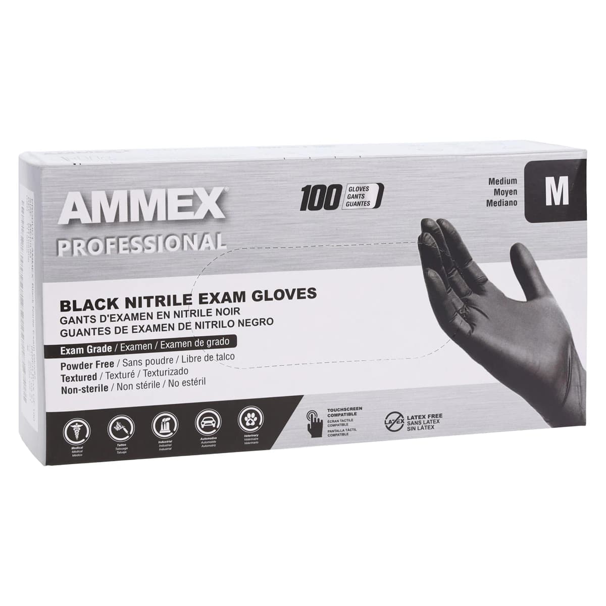Ammex Black Nitrile Exam Gloves, Powder Free, Non-Sterile, Medium, 100/Box thumbnail 4