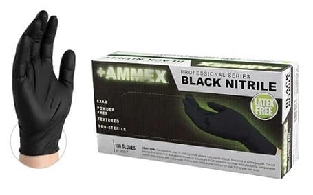 Ammex Black Nitrile Exam Gloves, Powder Free, Non-Sterile, Medium, 100/Box thumbnail 2