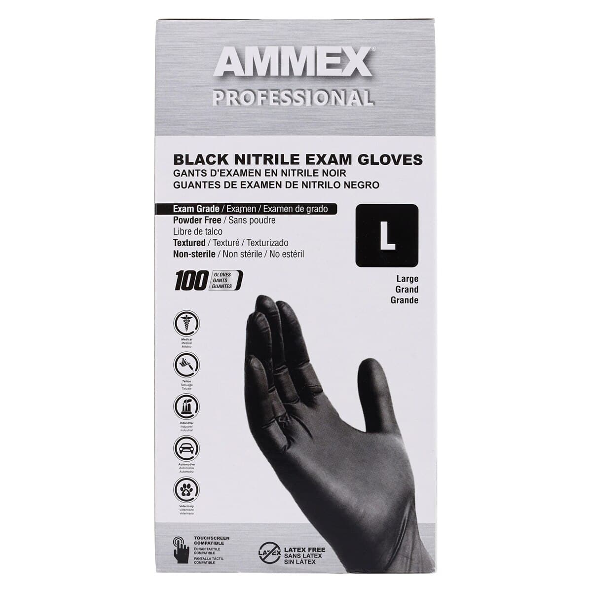 Ammex Black Nitrile Exam Gloves, Powder Free, Non-Sterile, Large, 100/Box thumbnail 9