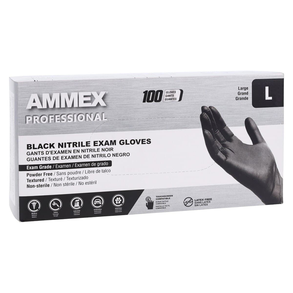 Ammex Black Nitrile Exam Gloves, Powder Free, Non-Sterile, Large, 100/Box thumbnail 4