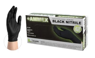 Ammex Black Nitrile Exam Gloves, Powder Free, Non-Sterile, Large, 100/Box thumbnail 2
