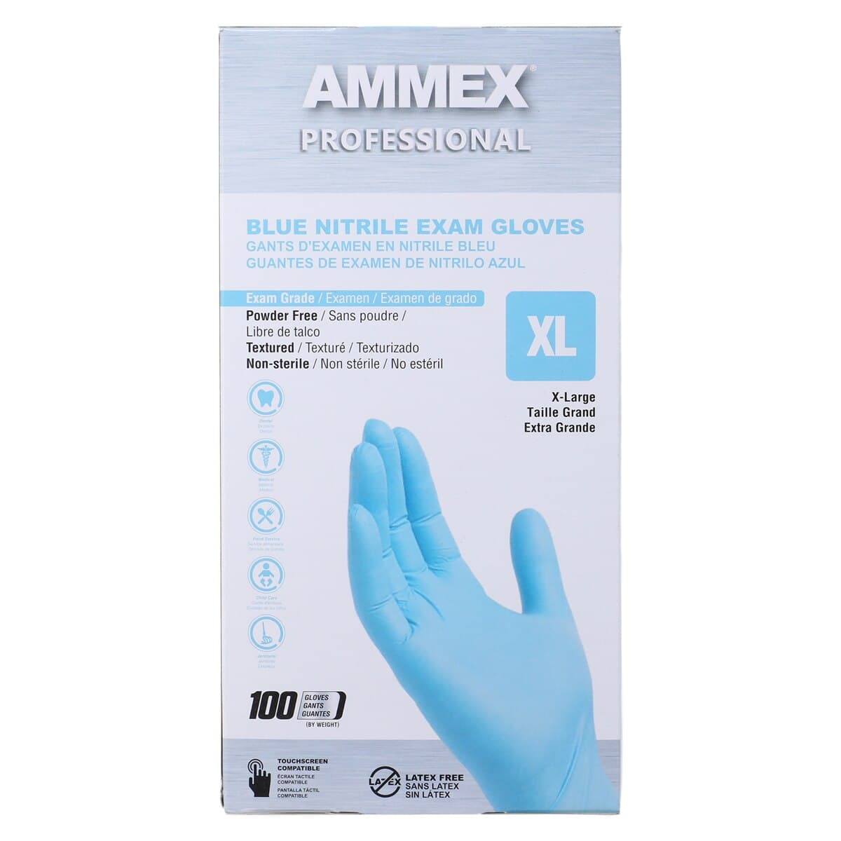 +AMMEX Nitrile Exam Gloves, Powder Free, Non-Sterile, Extra Large, Blue, 100/Box thumbnail 8