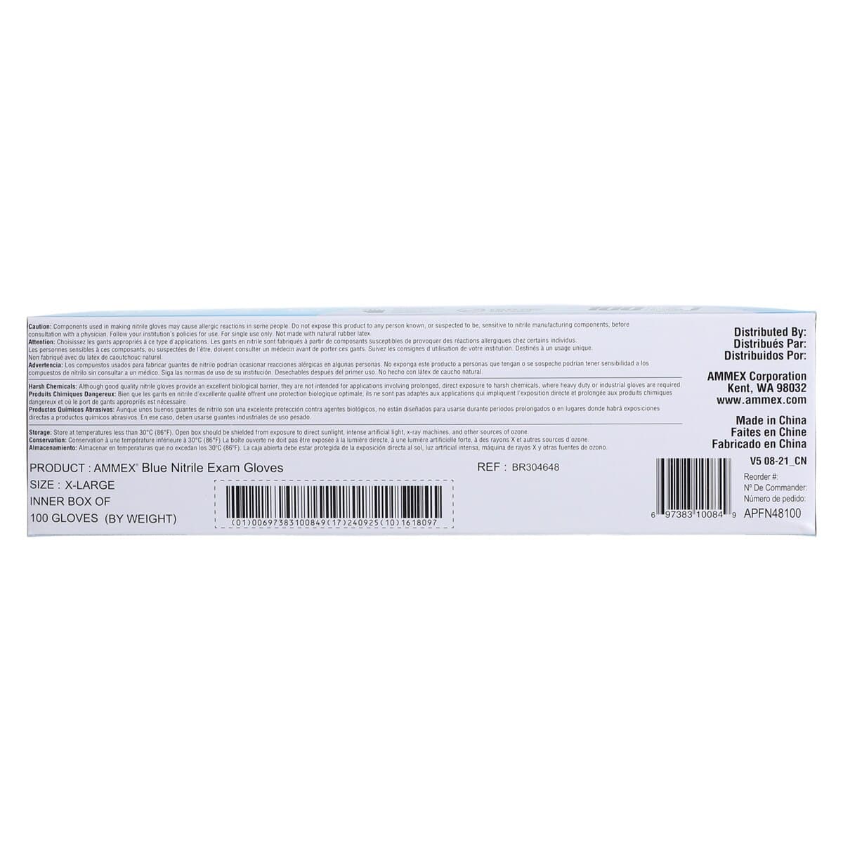 +AMMEX Nitrile Exam Gloves, Powder Free, Non-Sterile, Extra Large, Blue, 100/Box thumbnail 6