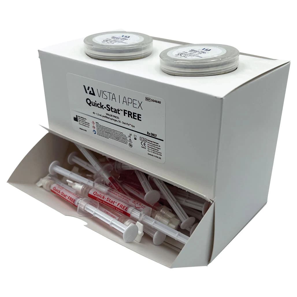 Vista Apex Quick-Stat FREE Clear Hemostatic Gel, 25% Aluminum Chloride, 1.2 mL Syringe Value Pack (40 Syringes + 50 Stat-Flo Tips), #504640 - Quick Stat Free 40x1.2mL - Image 1