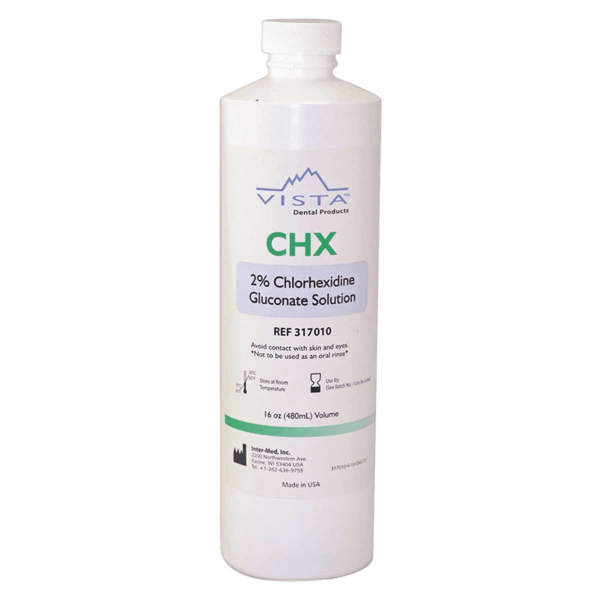 Vista Apex CHX Restorative 2% Chlorhexidine Gluconate Solution, 16 oz (480 mL) Bottle, 317010 - Chx Vista 2% CHG Gluconate 16Oz 480Ml | Aids Post Operative Sensitivity Apex - 317010 Single Sealed Bottle ,317010 - Image 1