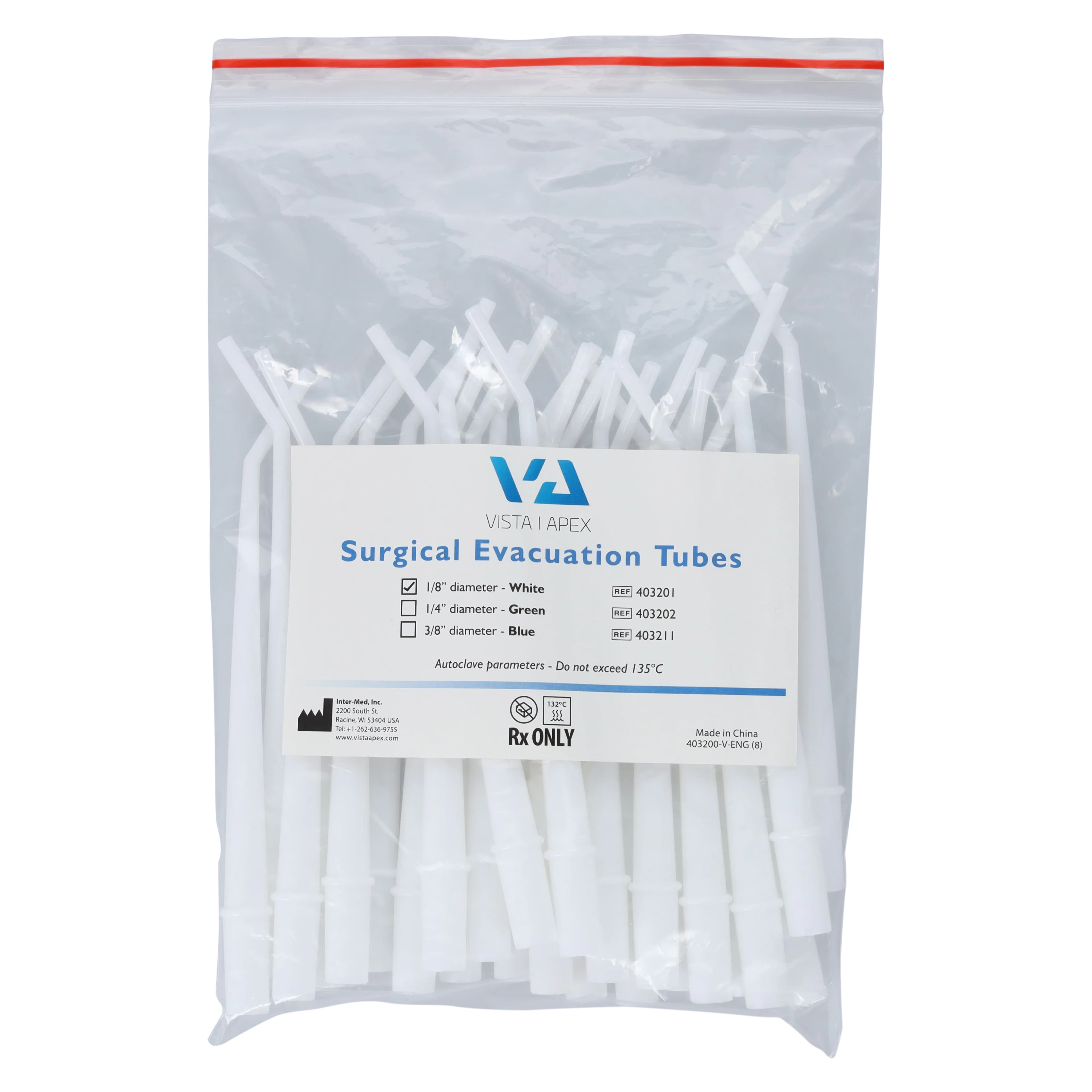 Vista Apex Surgical Evacuation Tubes, 1/8" Diameter, 6" Length, White, 25/Pkg, 403201 thumbnail 3