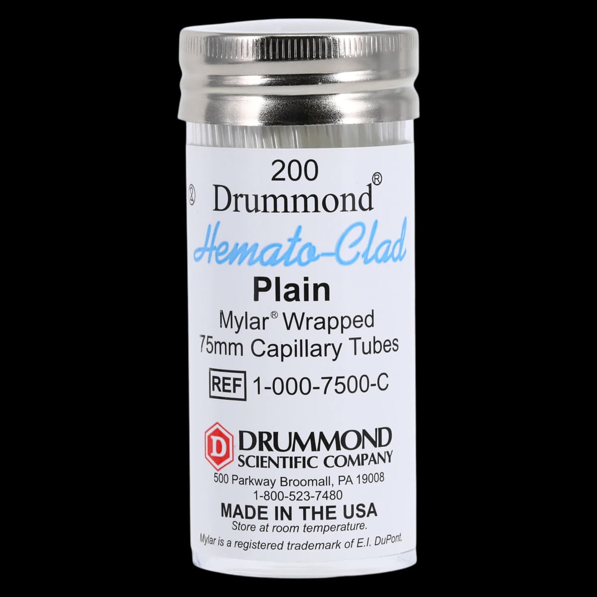 HEMATO-CLAD Mylar Hematocrit Plain Tube, Mylar Wrapped Glass, Blue Cap, 200/Package - Tube Hematocrit Mylar - Image 1