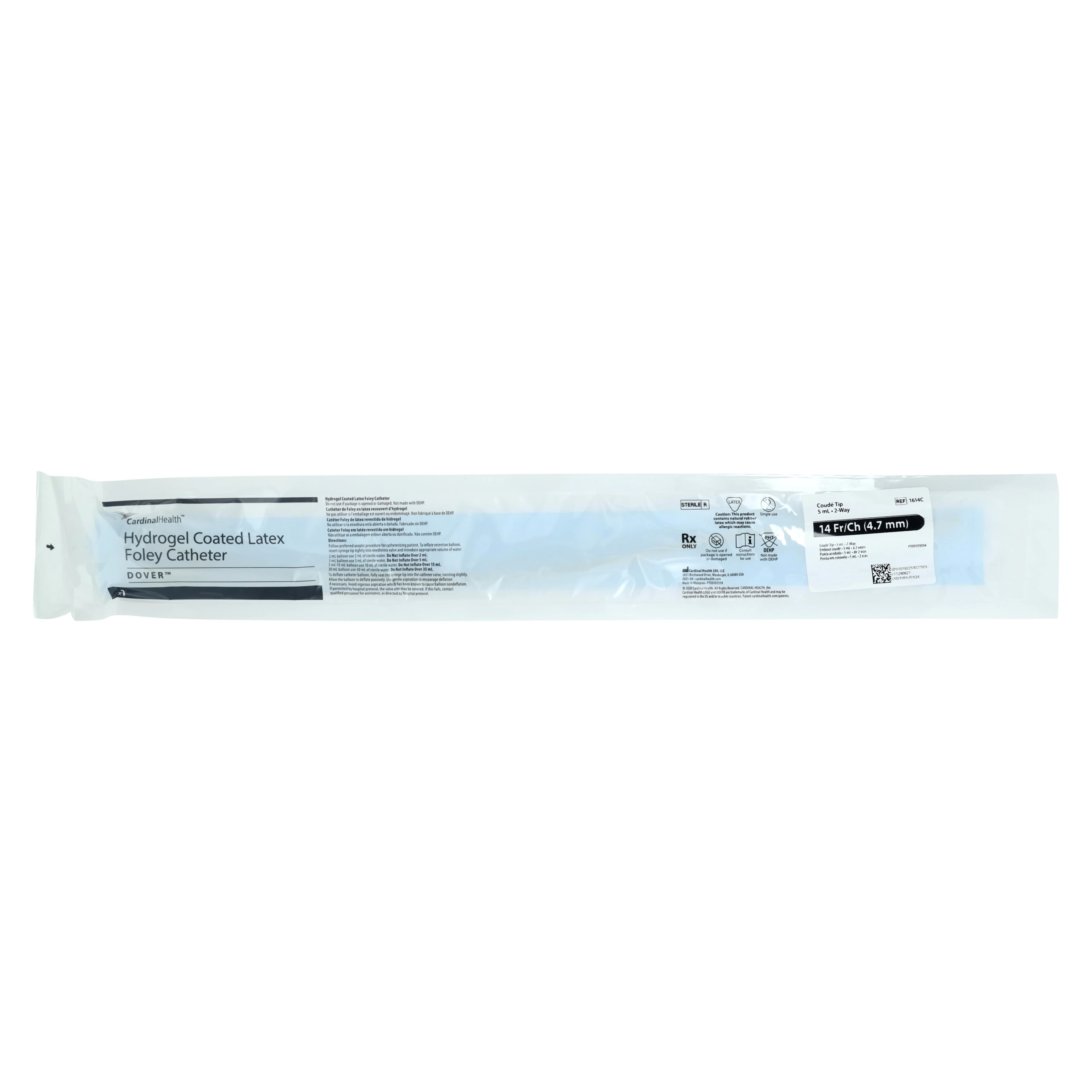 Dover Ultramer 2-Way Foley Catheter, Coude Tip, Latex, 14 Fr, 5 cc, 14FR thumbnail 2