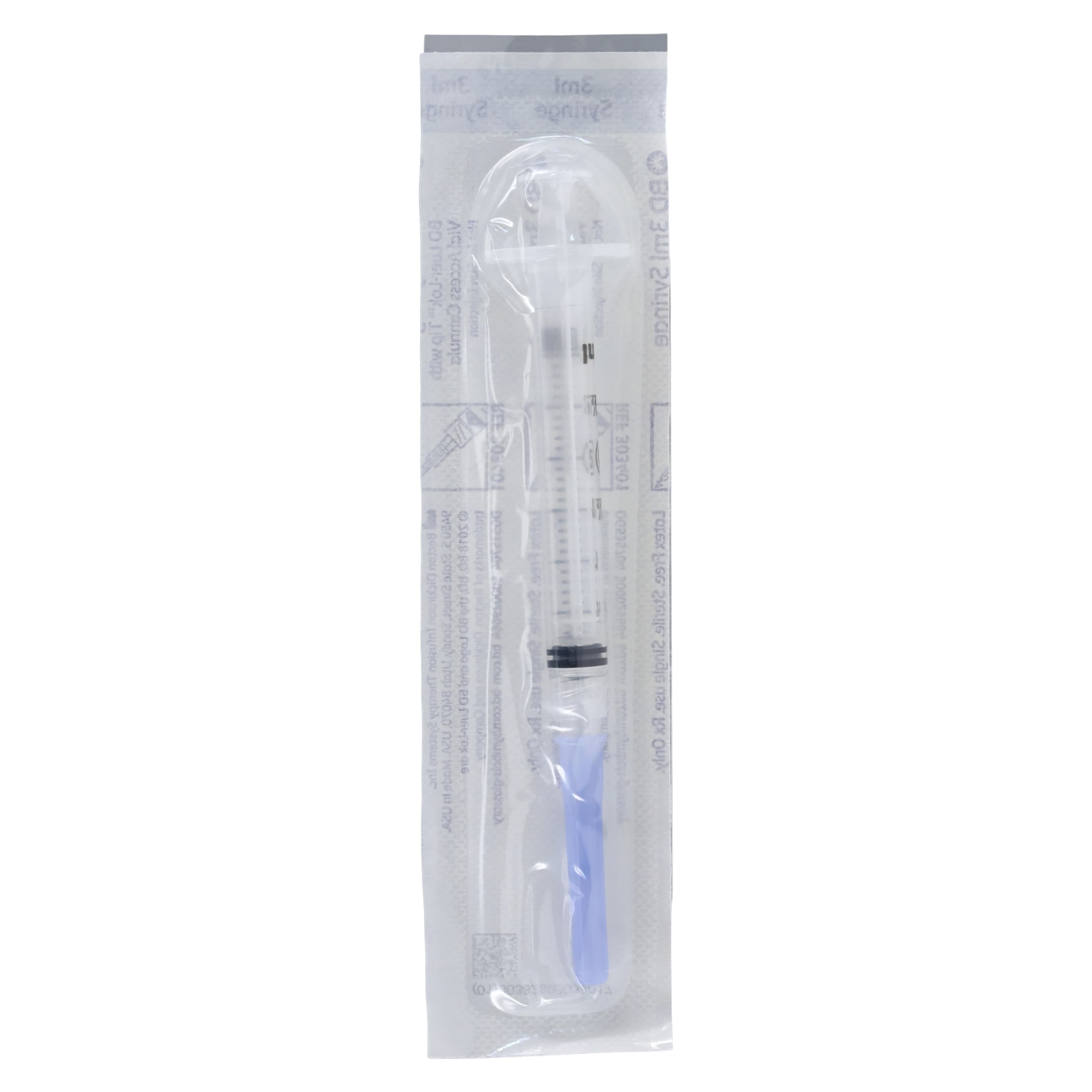 Becton-Dickinson Interlink Hypodermic Syringe with Cannula, Sterile, 3cc, Blue, Latex-Free, 100/Box thumbnail 3