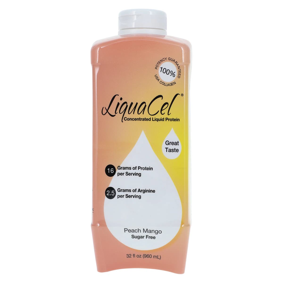 LiquaCel Protein Drink, Peach Mango, 32 oz Bottle, 6/Case - LiquaCel 32oz Bottles Peach - Image 1