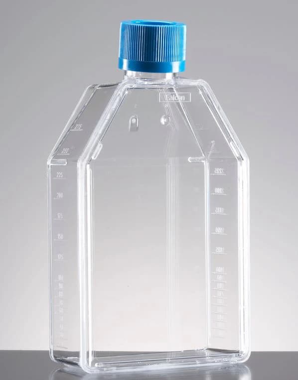 Falcon Cell Culture Flask, Polystyrene, 250mL, Rectangular Canted Neck, 75cm, Plug Seal Cap, Clear, Graduated, 60/Case - Flask Cell Cltr Rctngl 75cm - Image 1