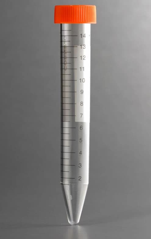 Corning Lifesciences Centrifuge Tube, 15mL, PET, Graduated, Clear, Plug Seal Cap, Conical Bottom, Sterile, 500/Case - Tube Centrifuge PP Strl 15mL - Image 1