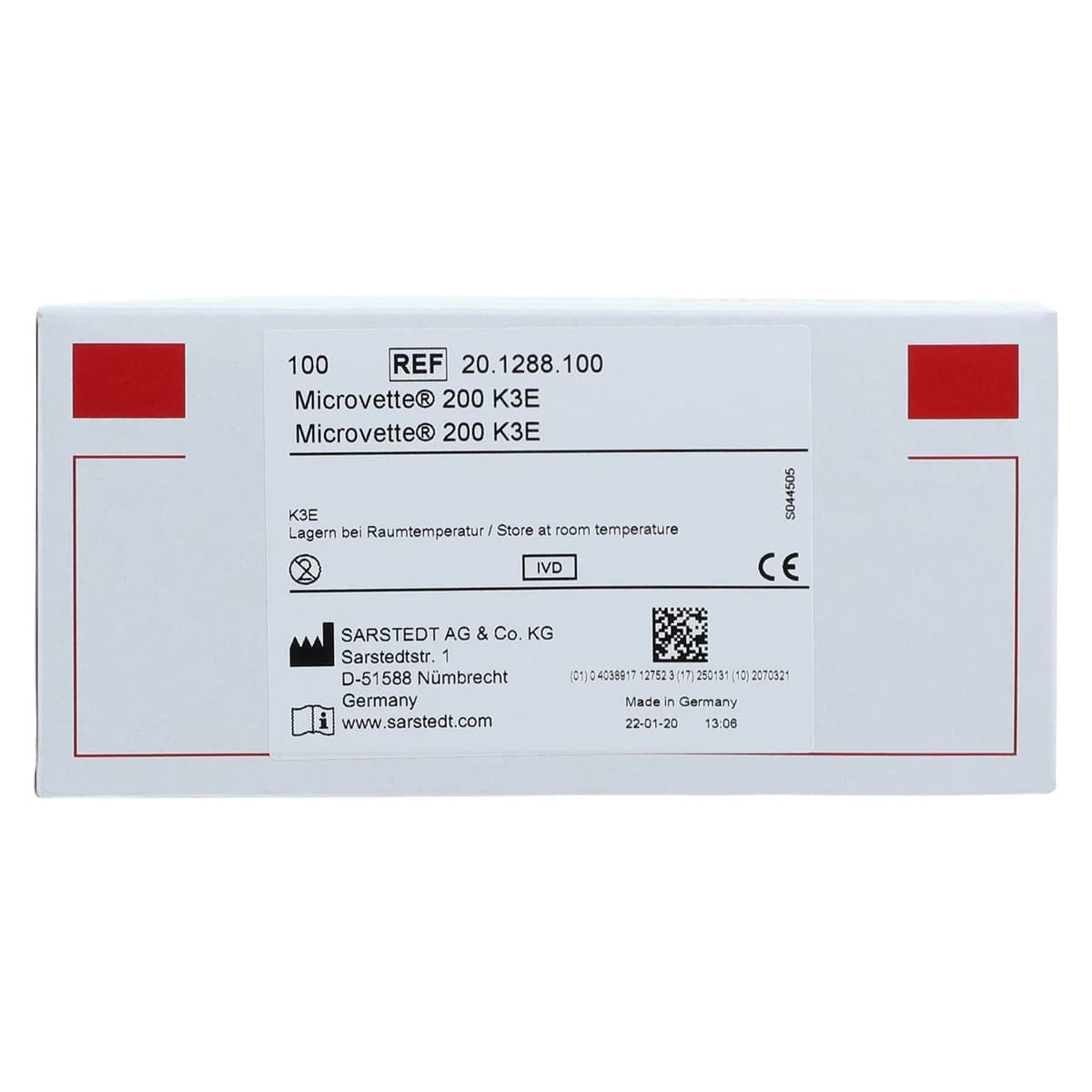 Sarstedt Microvette CB200 Blood Collection Capillary Tube, Polypropylene, 200 µL, Violet Cap, Non-Sterile, 100/Box thumbnail 3