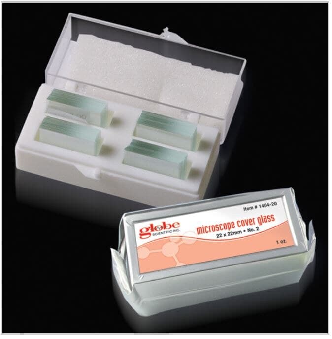 Globe Scientific Microscope Cover Glass, 24x24mm, Thickness #1, 10 per Box - Cover Glass 24x24mm #1 - Image 1