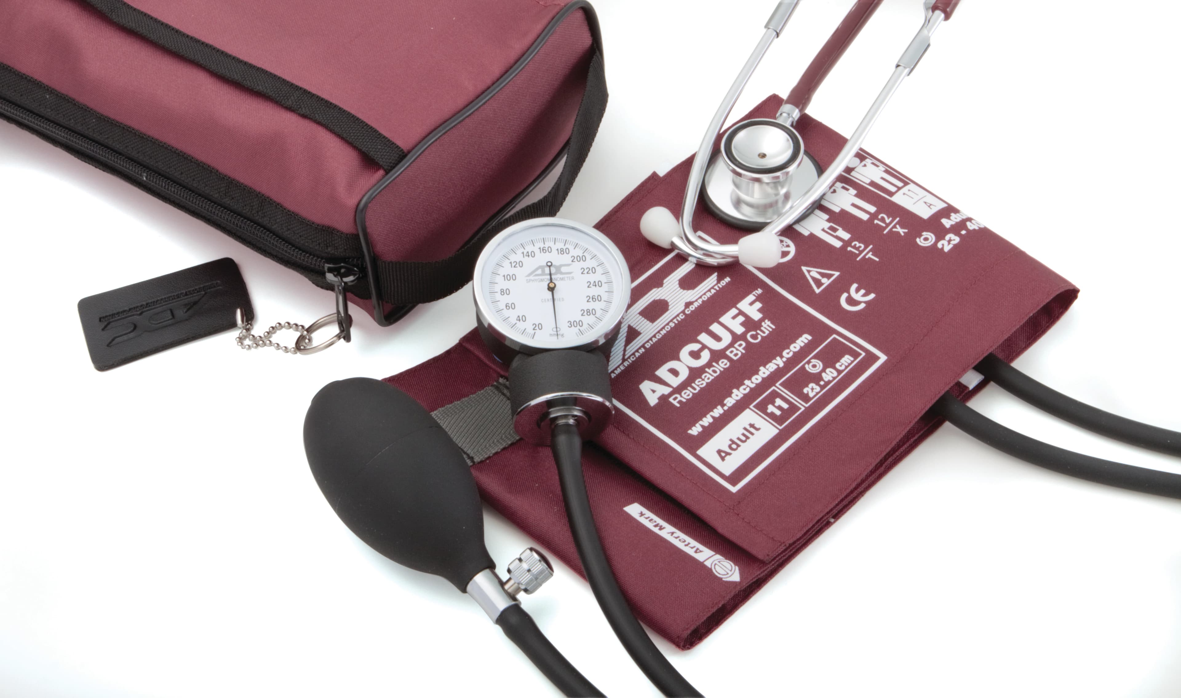 American Diagnostic Pro's Combo II DH Classic Aneroid Sphygmomanometer & Stethoscope Kit, Adult, Burgundy, 2-Tube - Aneriod Stethoscope Pro Kit - Image 1