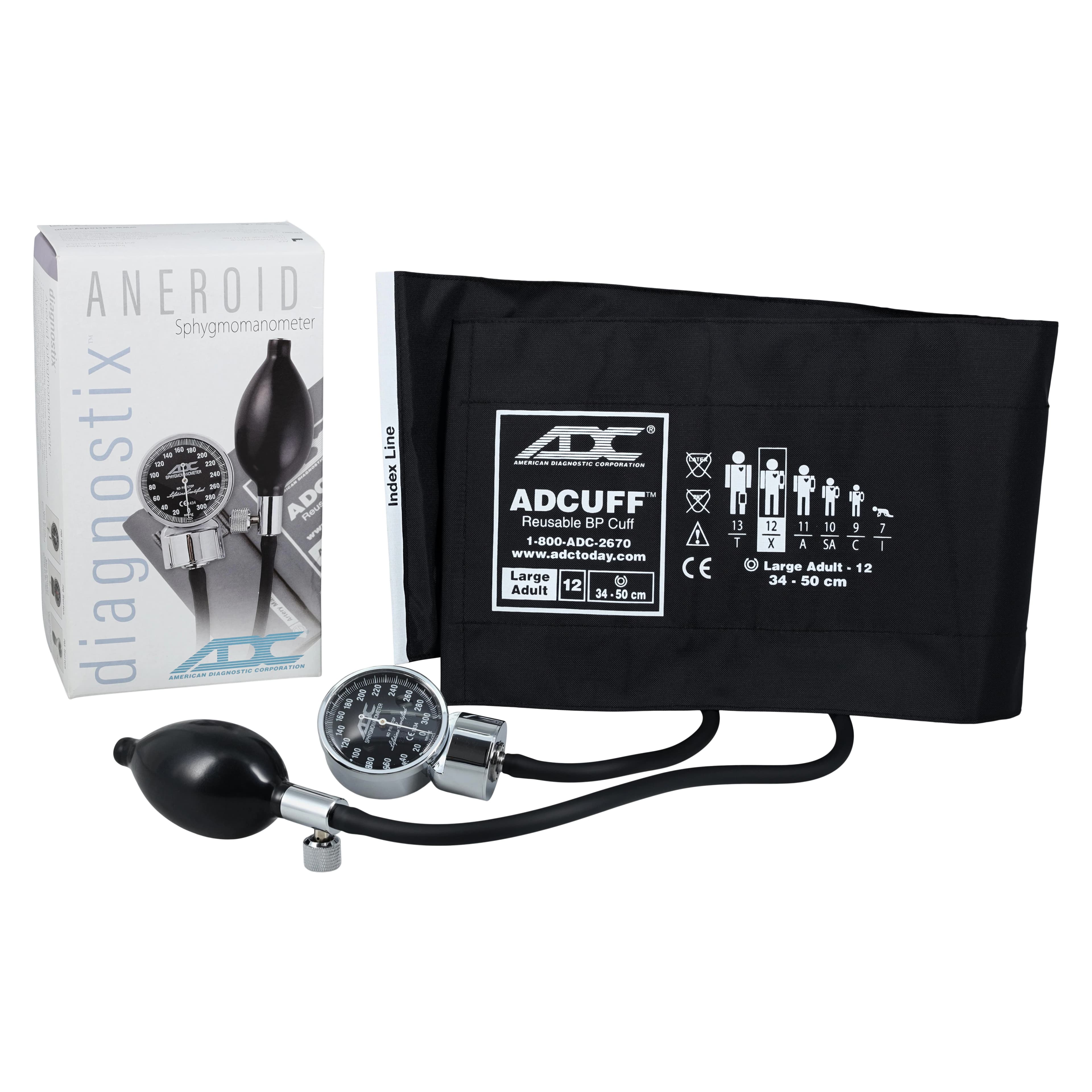 Diagnostix Aneroid Sphygmomanometer, Size 12, Black, Latex-Free, Arm Dial Display thumbnail 2