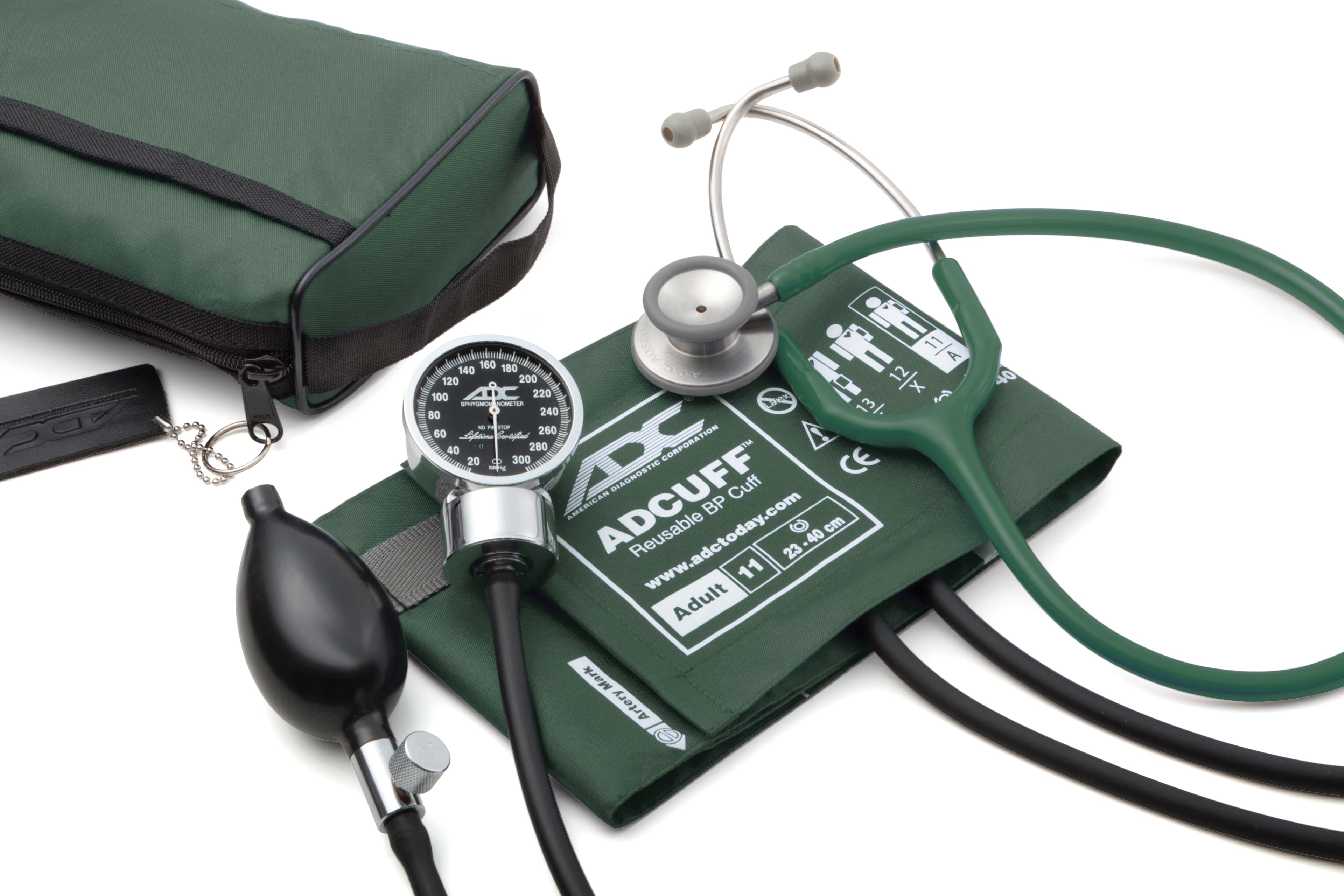 American Diagnostic Pro's Combo III Clinician Sphygmomanometer & Stethoscope Kit, Adult, Hunter Green, 2-Tube, Reusable - Sphyg Steth Combo Dk Green - Image 1