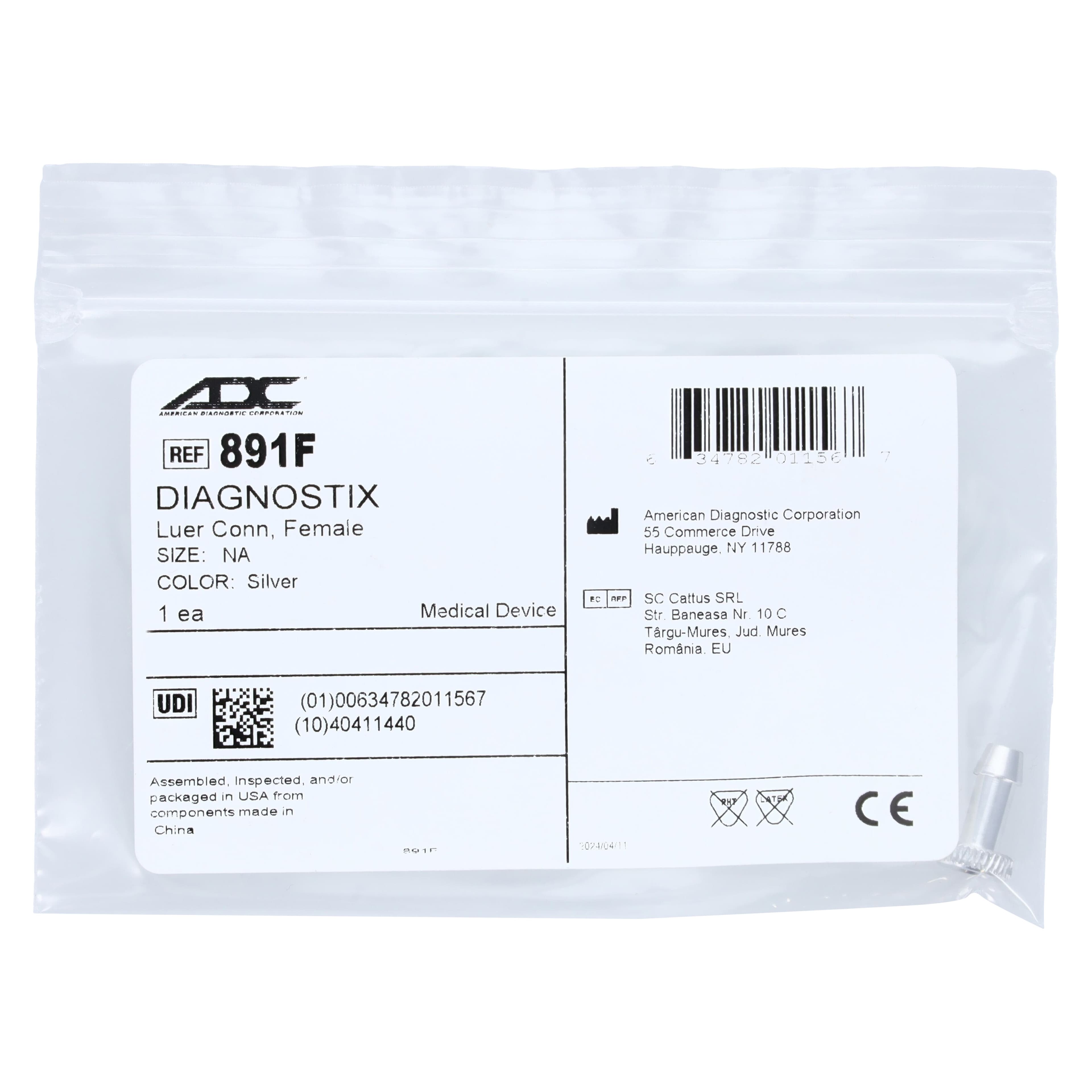 ADC Blood Pressure Luer Connector, Silver, 10/Package thumbnail 4