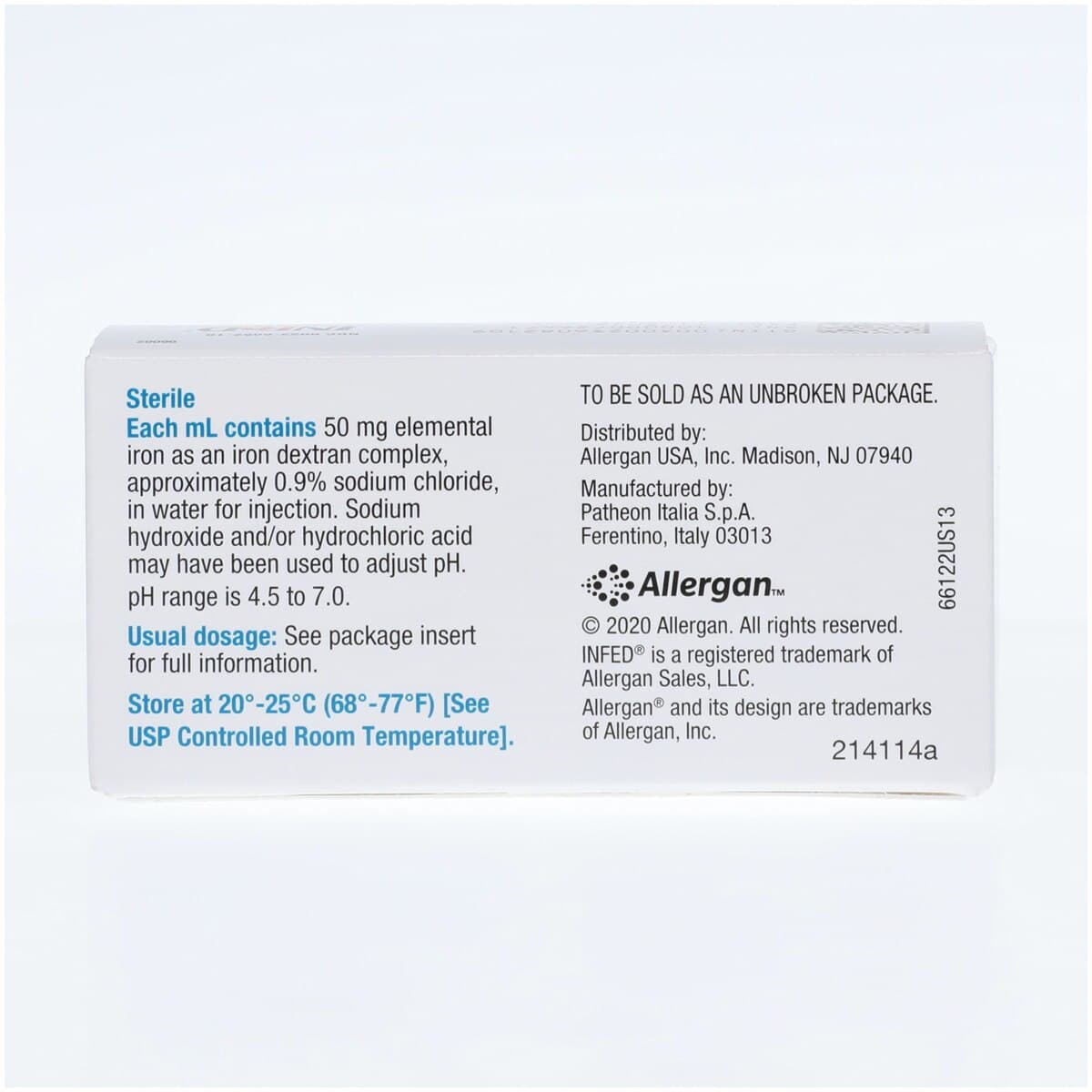 InFed (Iron Dextran) Injection, 50 mg/mL, Single-Dose Vial, 2 mL, 10/Package thumbnail 3