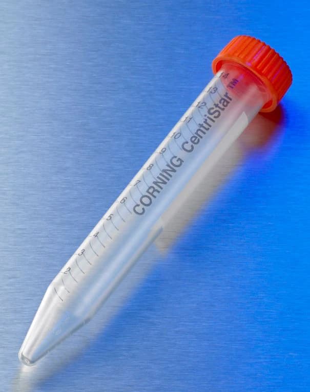 Corning Lifesciences 15mL Polypropylene Centrifuge Tube, Graduated, Conical Bottom, Sterile, Racked, RNase-/DNase-free, 500/Case - Centrifuge Tube Grd PP - Image 1