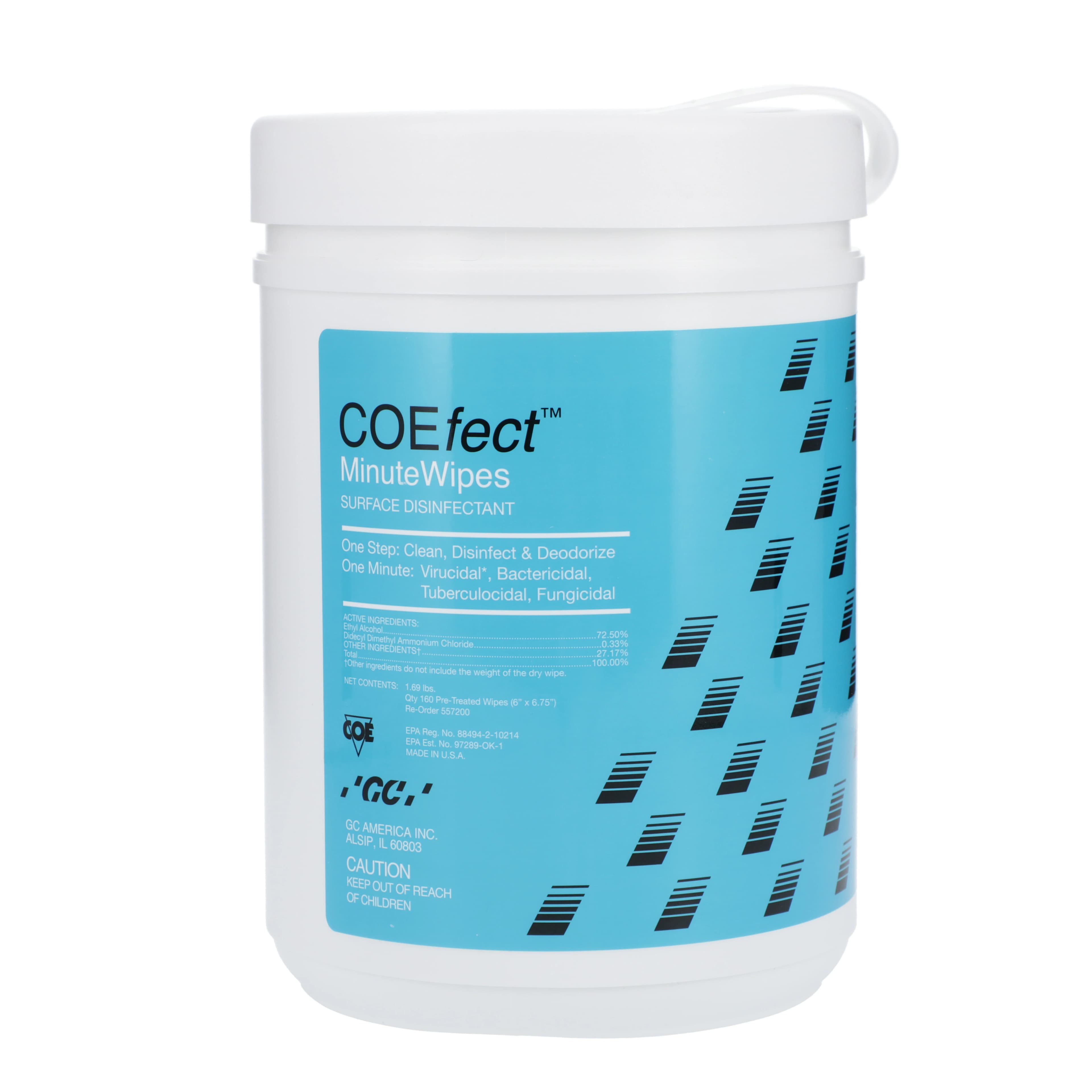 COEfect MinuteWipes Surface Disinfectant Wipes, 6" x 6.75", 160/Canister, 557200 - COEfect MinuteWipes Canister of 160 - Sold by the Canister / 12 Canisters per Case - Image 1