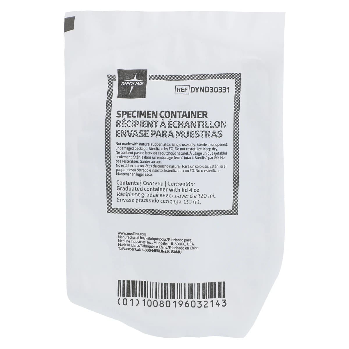 Medline Specimen Container, 4 oz, Sterile, Graduated, Blue Screw Lid, 100/Case thumbnail 2