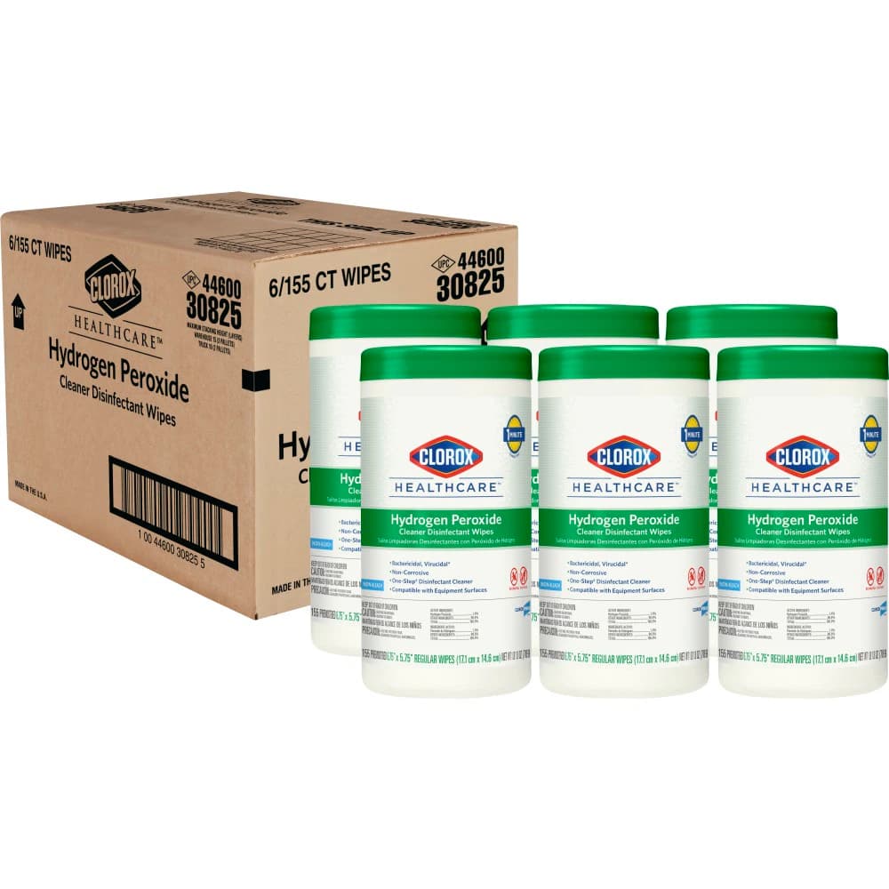 Clorox Healthcare Hydrogen Peroxide Cleaner Disinfectant Wipes, 6.75" x 5.75", 155 Wipes/Can, EPA 67619-25 - Clorox Healthcare Hydrogen Peroxide Cleaner Disinfectant Wipes Can of 155 - Image 1