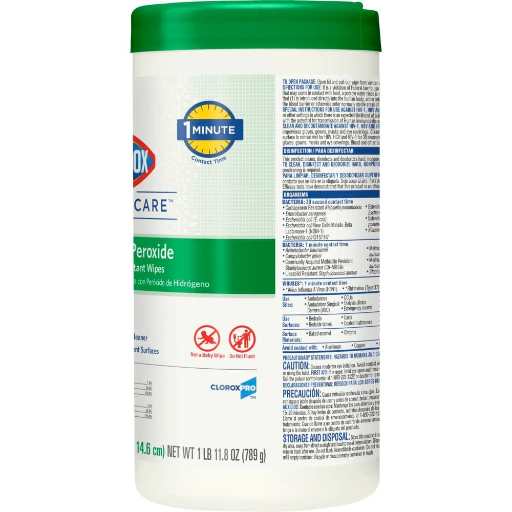 Clorox Healthcare Hydrogen Peroxide Cleaner Disinfectant Wipes, 6.75" x 5.75", 155 Wipes/Can, EPA 67619-25 thumbnail 3