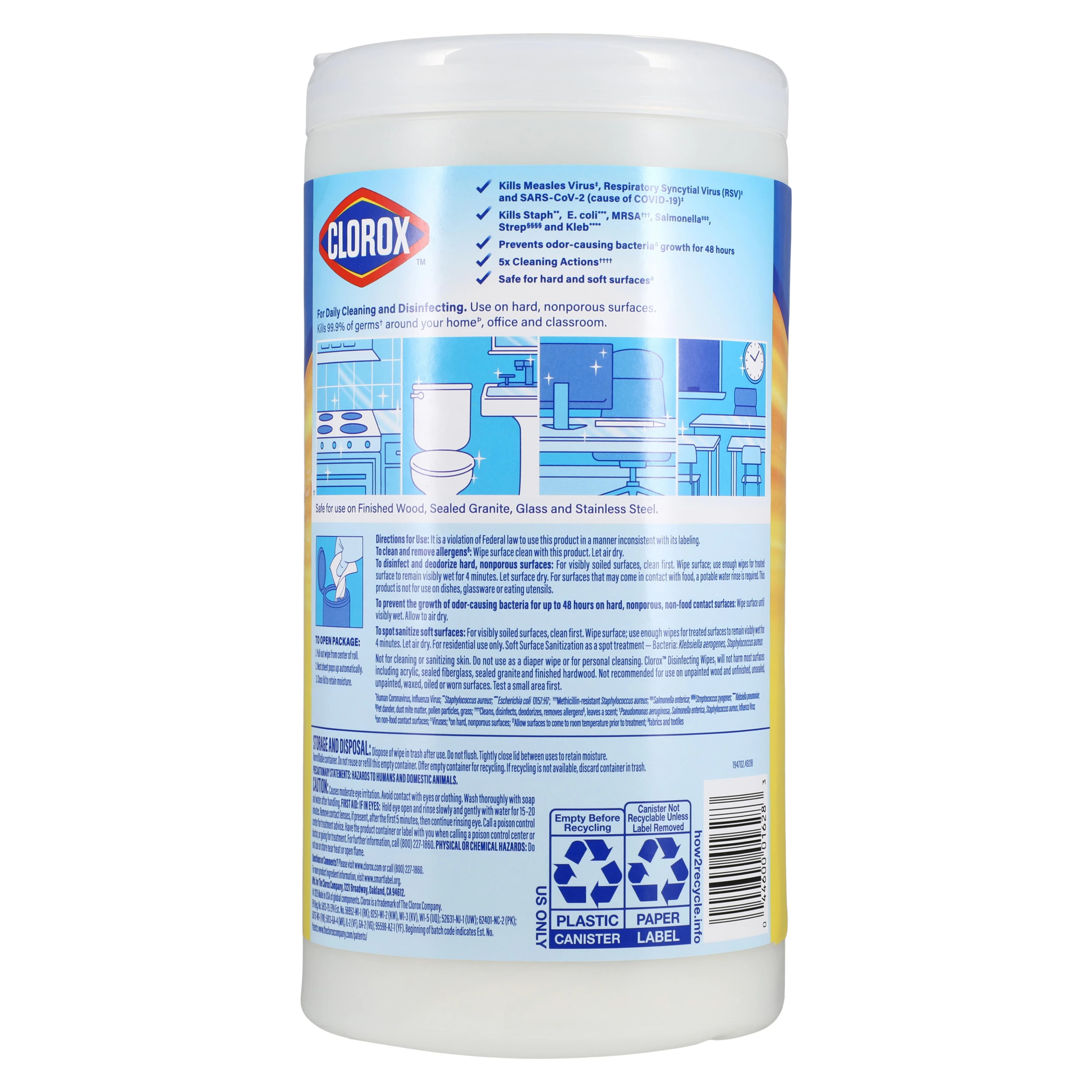 Clorox Surface Disinfectant Wipes, 75/Canister, 6/Case thumbnail 3